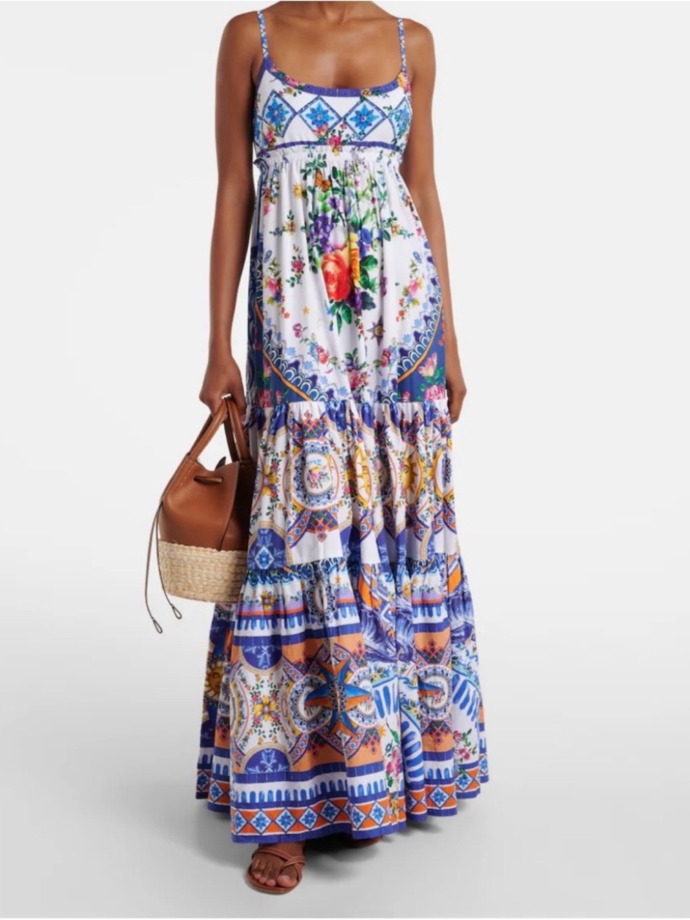 Camilla Darls Tiles- White & Blue Floral Cotton Maxi Dress NWT - Picture 2 of 9